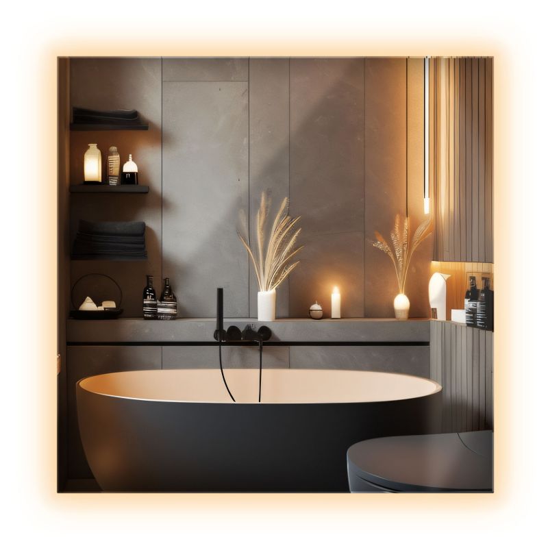 Lustro Ścienne Wiszące Wallfluent 50 cm x 50 cm Kwadratowe Ciepłe Światło LED 1 szt.