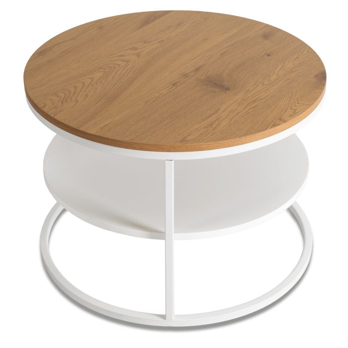 Stolik Kawowy Best 70 cm Mebel Elite z Półką Dąb/Biały 1 szt