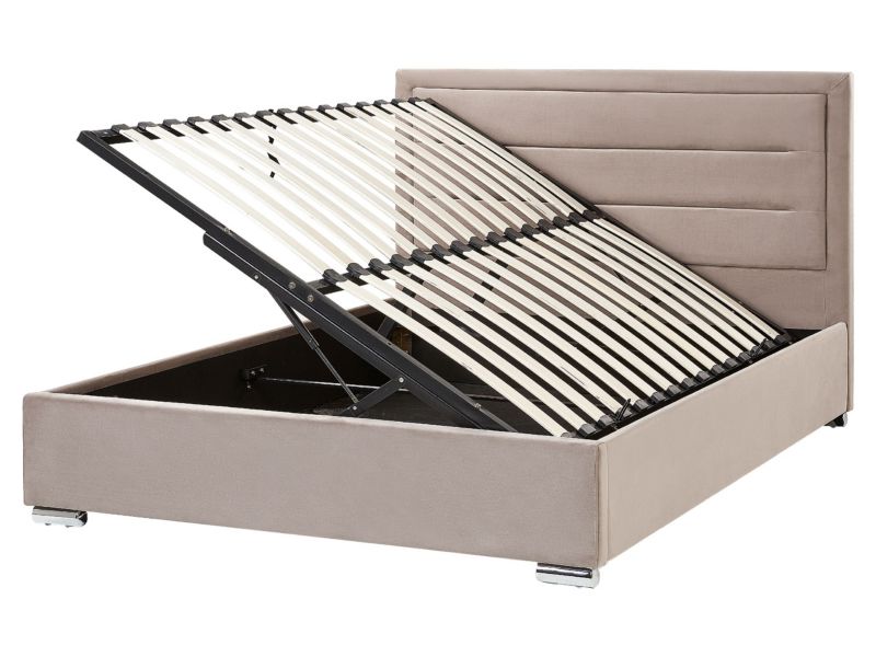 Łóżko z pojemnikiem welurowe 160 x 200 cm beżowoszare Rouen 1 szt.