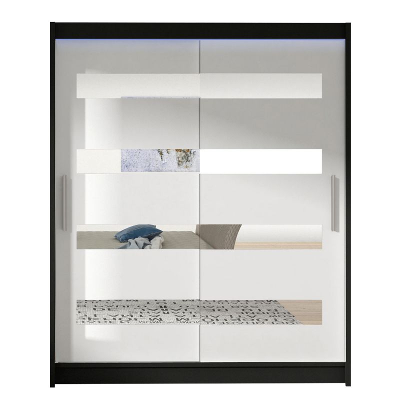 Szafa MIRJAN 24 z drzwiami przesuwnymi Presto XIII z oświetleniem RGB czarny/biały/lustro 1 szt.