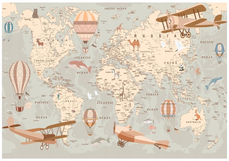 Fototapeta Na Flizelinie WALLARENA 250x175 cm Tapeta Dla Dzieci Mapa Świata 1 szt.