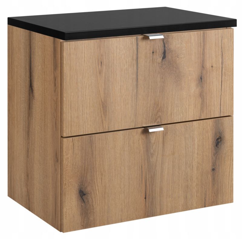 Szafka łazienkowa Furnidea pod umywalkę 60 cm Wisząca z czarnym blatem Dąb Coast Evoke 2 szuflady 1 szt.