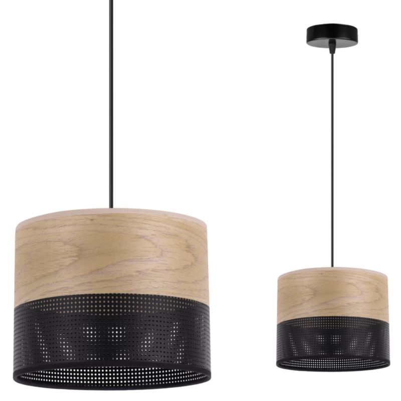 Lampa sufitowa wisząca Light Home LH Wood 1x E27 60W fornir dąb złocisty/czarny klosz 20cm 1szt.
