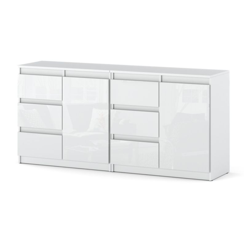 Komoda Hurtownia-Mebli Szuflady 6 Agna Mini 160cm Biały Mat Biały Połysk 160x35x75 cm 1szt.