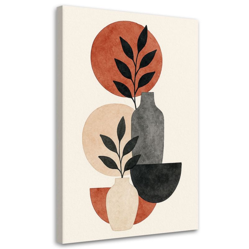 Obraz do salonu sypialni Feeby Wazony Liście Abstrakcja Ciepły Braz 60x90cm 1szt