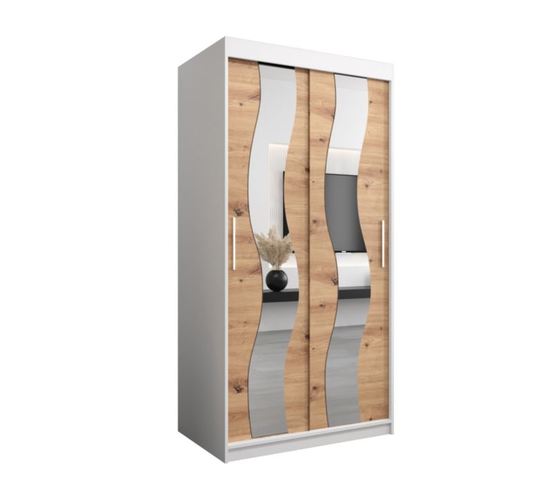 Szafa przesuwna Abiks SEWILLA 100 biały mat + dąb artisan 1 szt.