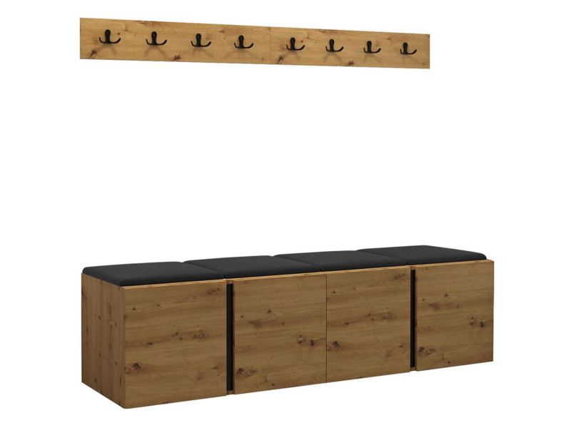 Garderoba MIRJAN 24 Orion VII dąb artisan/czarny + czarna ekoskóra 1 kpl.