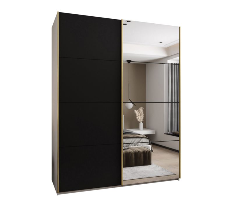 Szafa przesuwna Abiks LUX 3 wysoka szer.200cm biały/czarny/złoty 1szt.