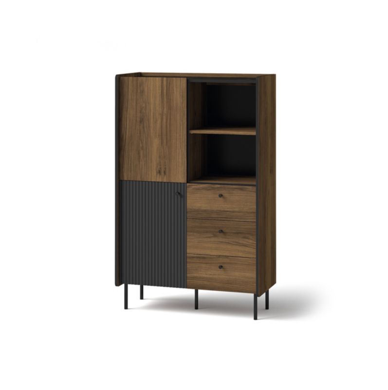 Komoda dwudrzwiowa z szufladami Bettso Prestigo 88 cm wysoka ryflowana czarny orzech 1szt.