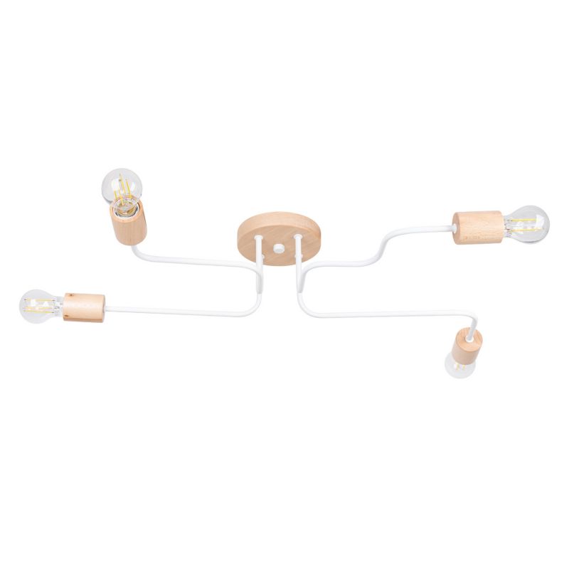 Lampa sufitowa wisząca Sollux Lighting Timbo 4313 biała naturalne drewno industrialna 4xE27 x 1 szt.
