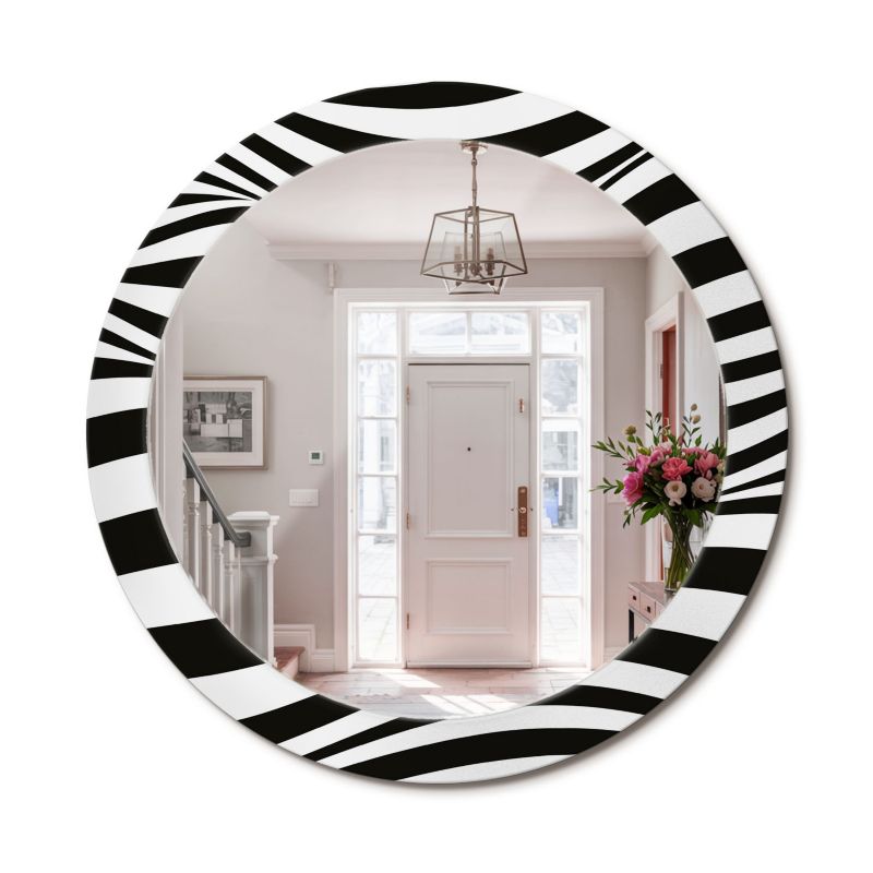 Lustro z Nadrukiem Okrągłe ArtPrintCave 80 cm Abstrakcyjna Fala Elegancka Szklana Rama do Małych Pomieszczeń 1 szt.