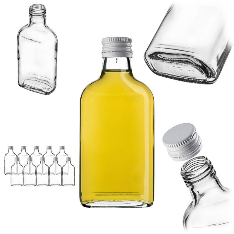 Butelka KADAX Szklana Piersiówka 200 ml Z Biała Zakrętką 10 szt.