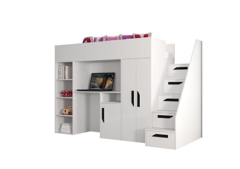 Łóżko piętrowe Antresola Abiks PARTY 14 biały + biały + czarny 1 szt.