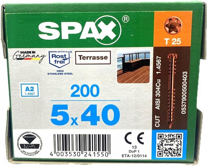 Wkręty Tarasowe Nierdzewne Spax 5x40mm Stare Złoto 200 szt.