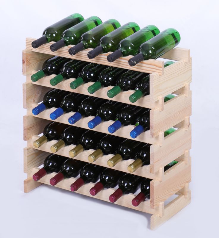 Stojak na wino MODO24 regał modułowy na butelki 5 leżni x 6 butelek montaż bez narzędzi naturalne drewno 1 szt.