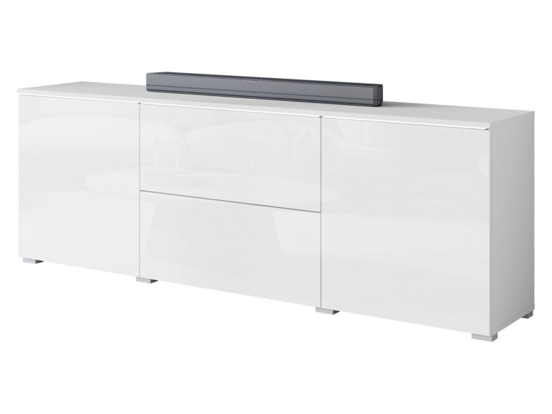 Szafka RTV MIRJAN 24 Vera 180 z białym oświelteniem LED biały/biały połysk 1 szt.