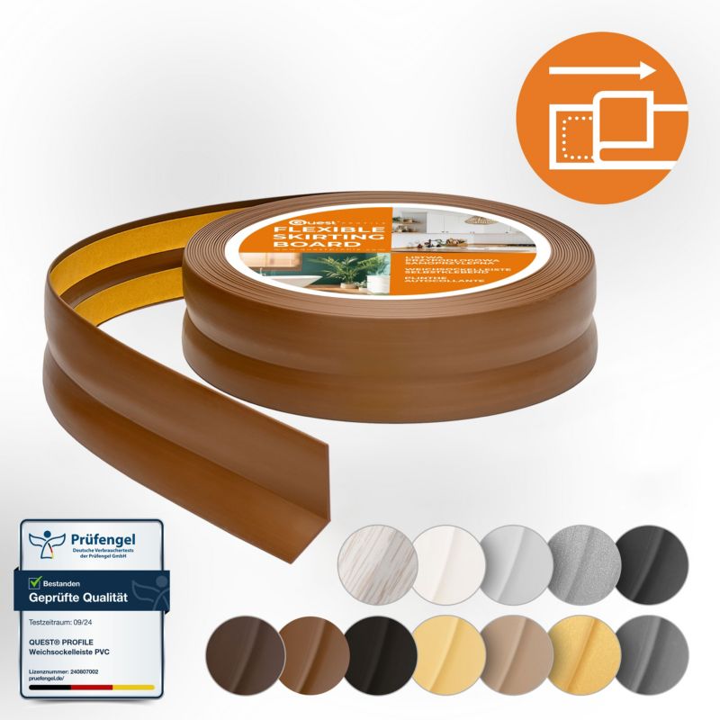 Listwa wykończeniowa PCV 18x18mm, QUEST, samoprzylepna, elastyczna, miękka taśma dekoracyjna, brąz, 20m