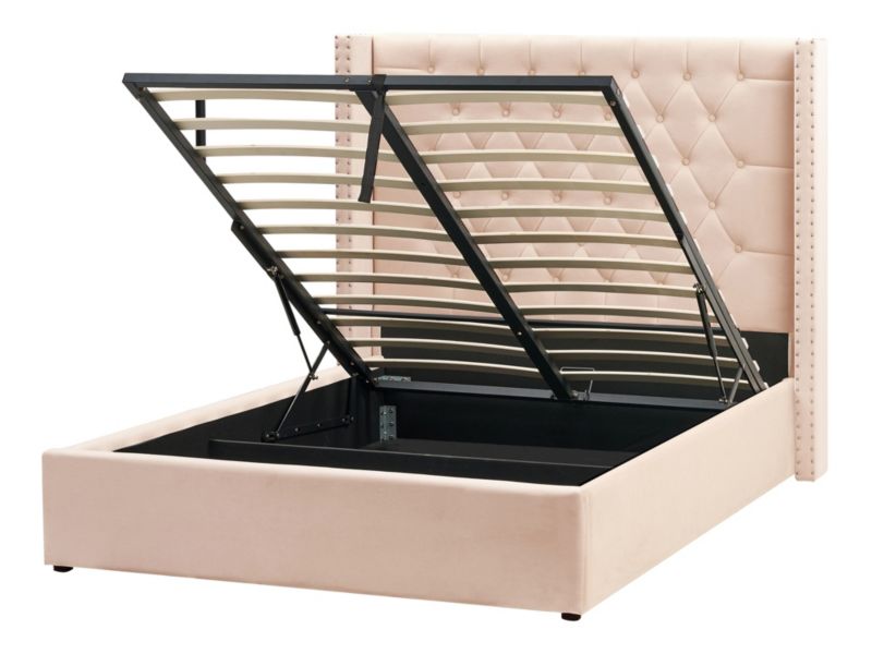 Łóżko z pojemnikiem Welur Lubbon 140 x 200 cm Beżowy 1 szt.