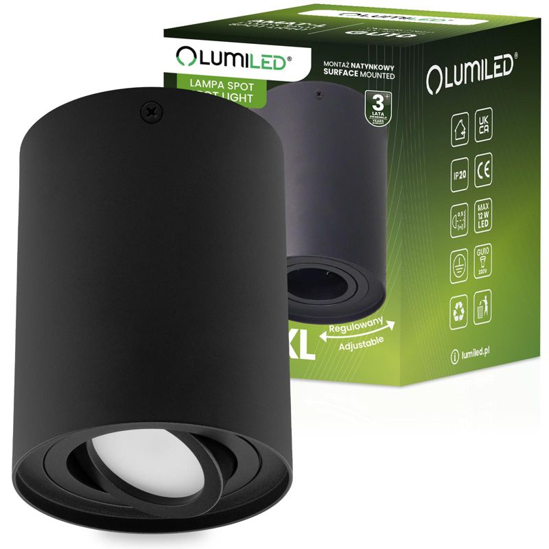 Oprawa Natynkowa Lumiled Halogenowa Spot Tuba Ruchoma GU10 Okrągła Czarna 125mm 1 szt.
