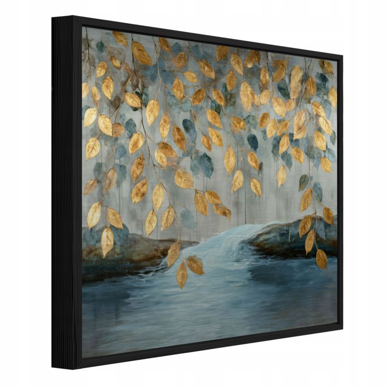 Obraz W Ramie WALLARENA Do Sypialni Salonu Na Metalu Liście Abstrakcja Wiszące Złoty 80x80 cm ADS16211S4 1 szt.