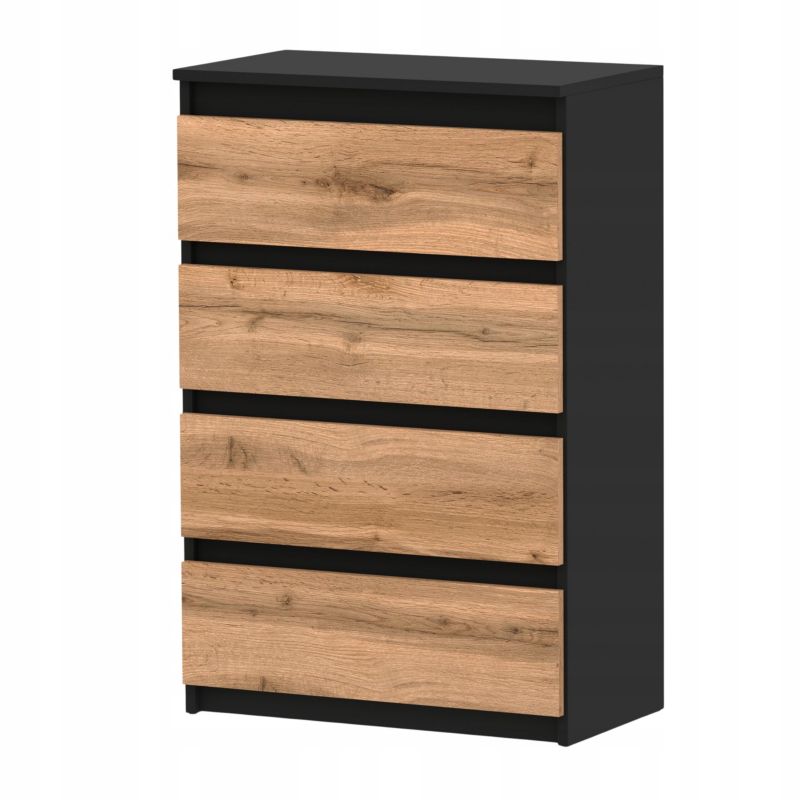 Komoda Z 4 Szufladami Stiv-Meble Czarny Mat / Dąb Wotan 60X33,5X92,5 Cm 1Szt.