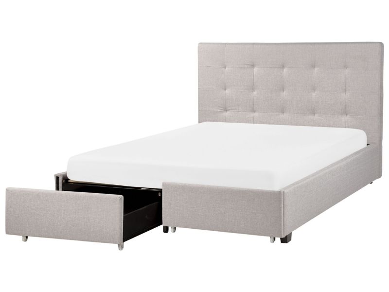 Łóżko z szufladami tapicerowane 140 x 200 cm jasnoszare LA Rochelle 1 szt.