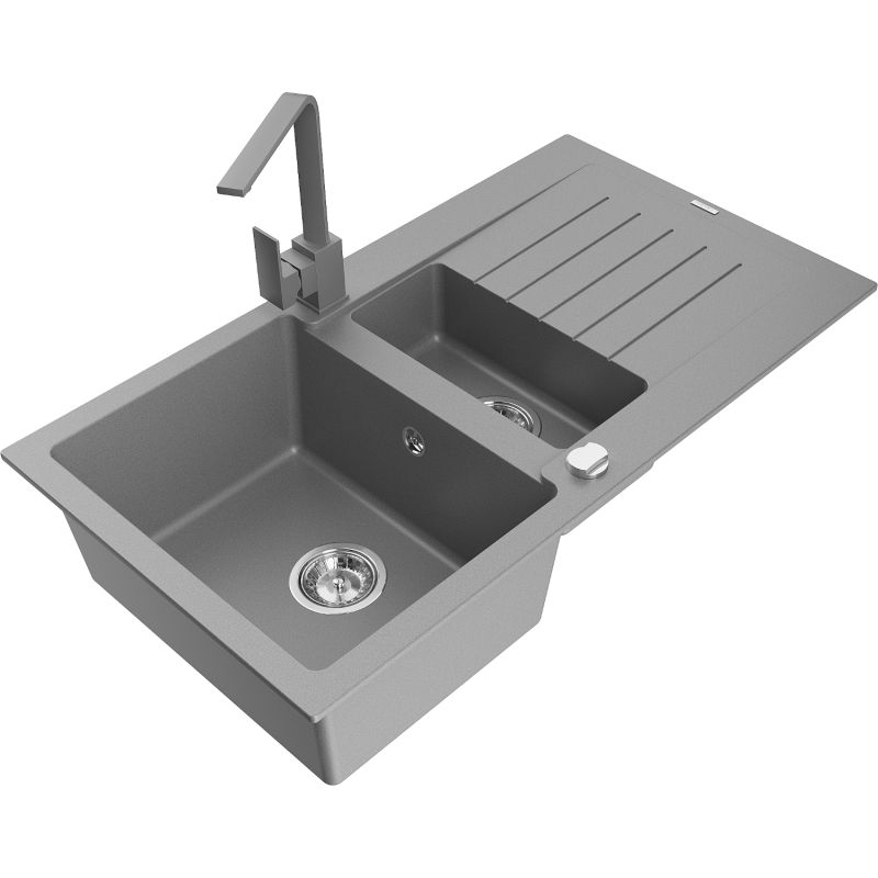 Zlewozmywak granitowy 1.5-komorowy Mexen Matias z ociekaczem i baterią kuchenną Savita beżowy - 6502-69-672601-00 1 szt.