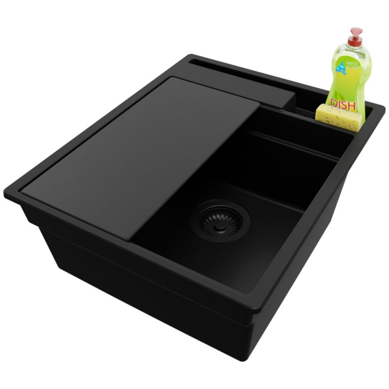 Zlewozmywak Oslo Pocket PRIMAGRAN Nablatowy 43x53cm do szafki od 45cm z Syfonem i Dodatkiem Cały Czarny 1 szt.