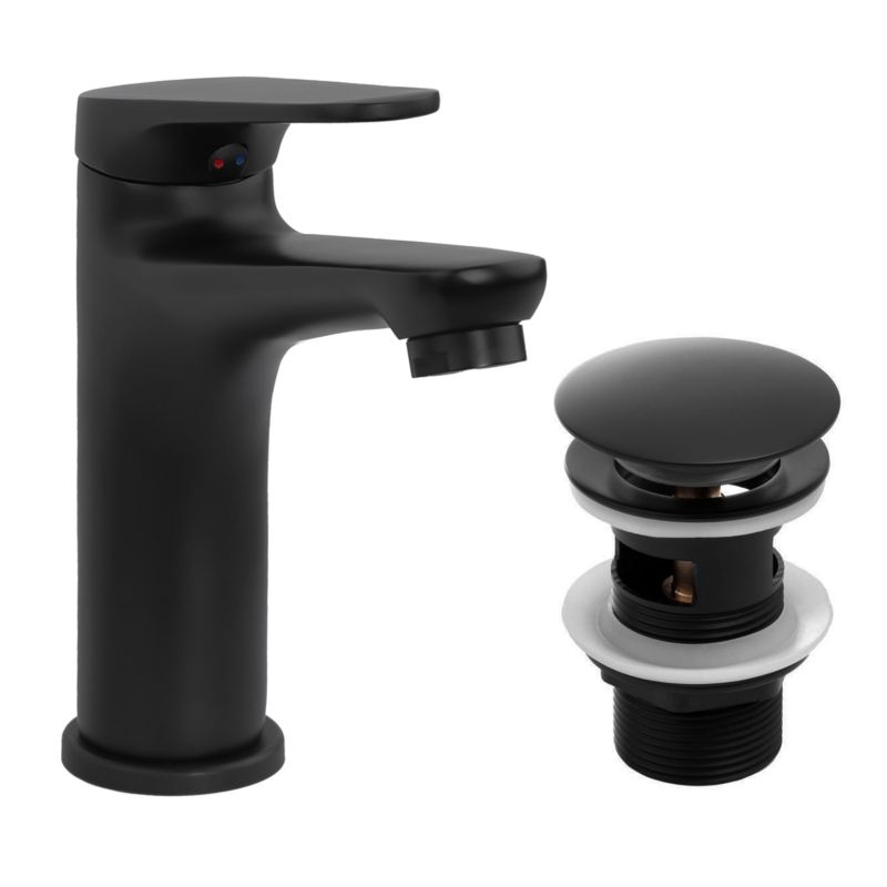 Bateria umywalkowa SONIA36 - YOKA HOME w komplecie z automatycznym korkiem klik klak z przelewem czarna loft - 1 szt.