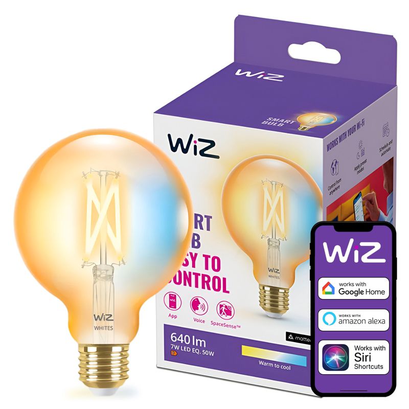 Żarówka LED WiZ E27 Kula G95 7W 640lm 2000-5000K TW Filament Amber Inteligentna Smart WiFi Bluetooth Aplikacja 1 szt.