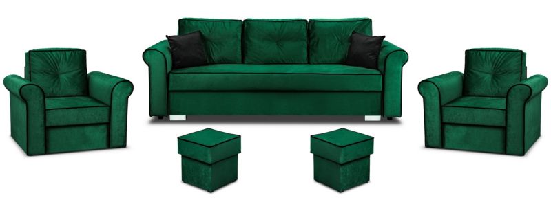 Zestaw Wypoczynkowy Bonni Merida Sofa + 2x Fotel i Podnóżek Zieleń 1 szt.