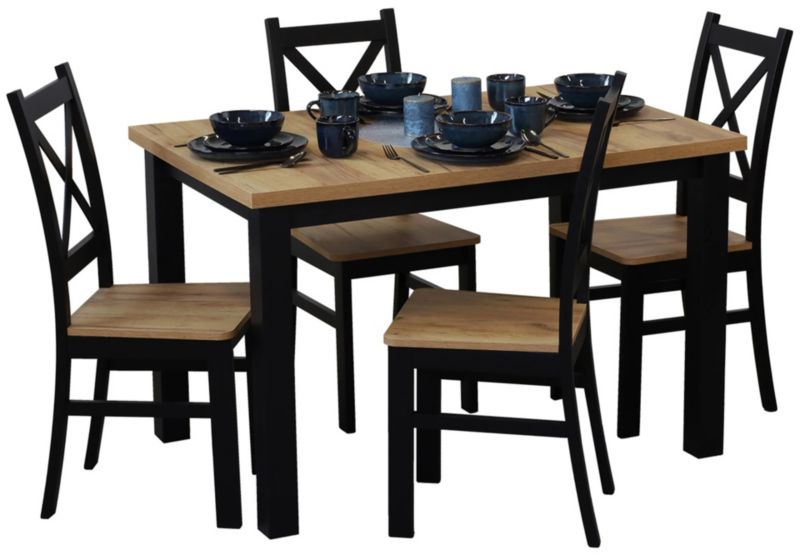 Zestaw stół 150/190x80 Bonni M021-4 z 4 krzesłami Czarny/Dąb Craft 1 kpl.