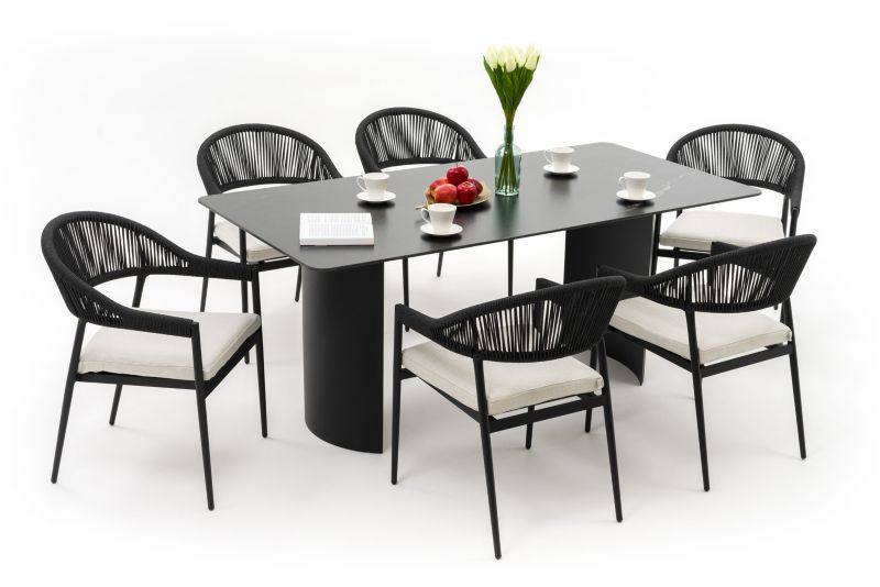 Zestaw mebli ogrodowych stół krzesła New Home BELIZE LUX czarno beżowy aluminiowy z blatem ze spieku kwarcowego 1 kpl