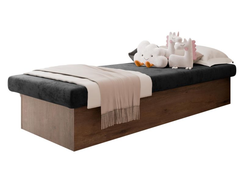 Łóżko jednoosobowe MIRJAN 24 Berta 190x80 bez pojemnika jesion ciemny + czarny plusz 1 szt.