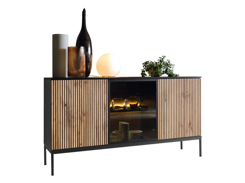 Komoda nowoczesna MIRJAN 24 Sento K154 czarny grafit / dąb wotan 1 szt.