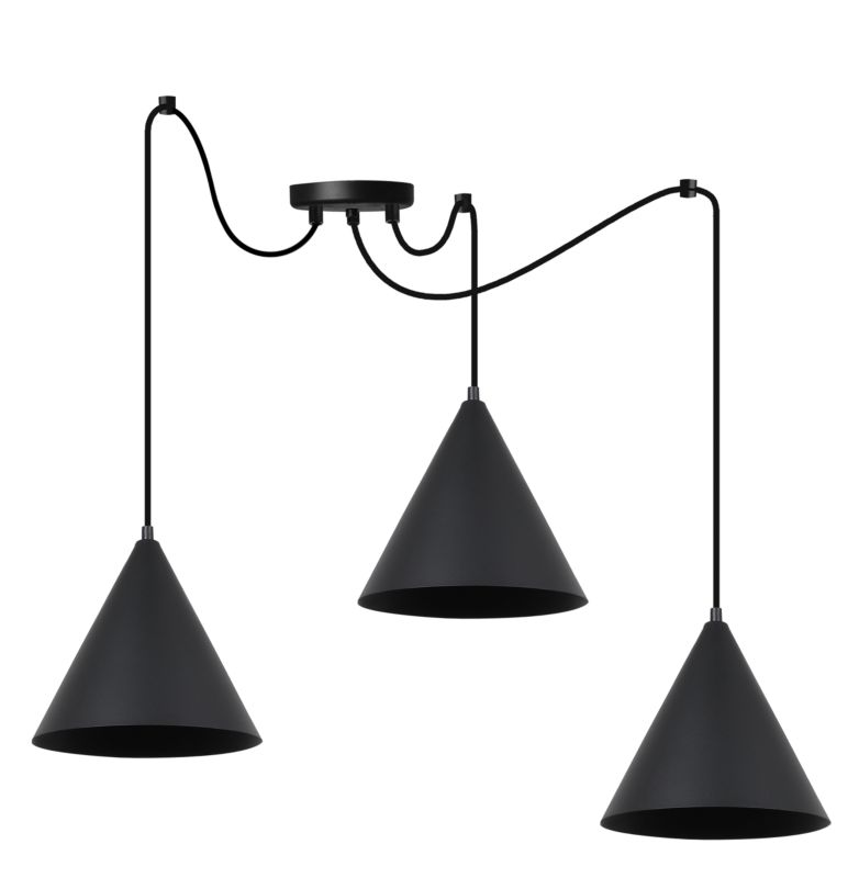 Lampa sufitowa wisząca Light Home LH Pająk Soho 3x E27 60W klosz 25cm czarny 1szt.