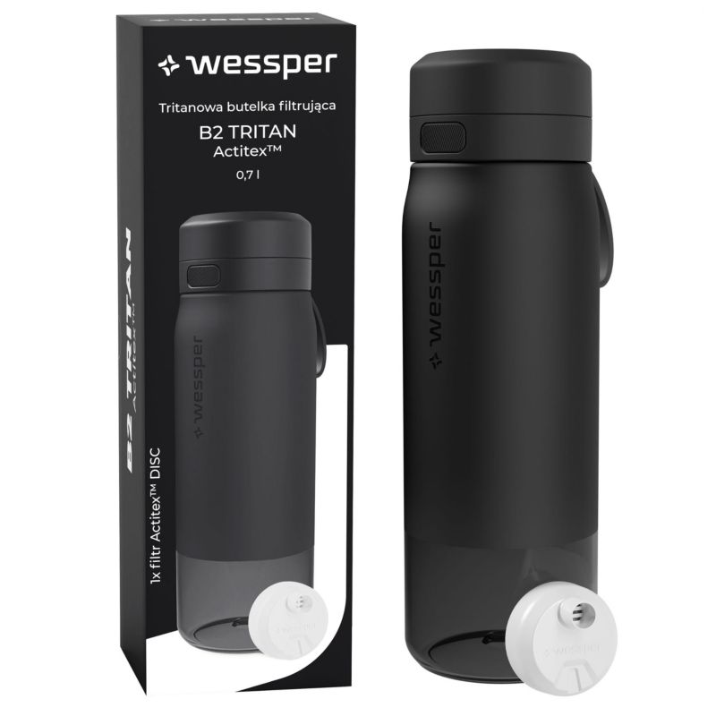 Butelka na wodę, Wessper, filtrująca, tritanowa, bidon, z filtrem wody, bez BPA, 700ml, B2 TRITAN Actitex, czarna, 1szt