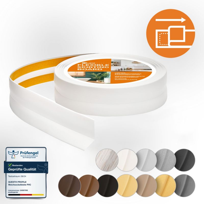 Listwa wykończeniowa PCV 15x15mm, QUEST, samoprzylepna, elastyczna, miękka taśma dekoracyjna, biały, 5m