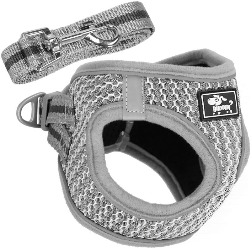 Zestaw szelki bezuciskowe smycz Springos 150 cm dla psa, kota M 9-13 kg szare 1 szt.