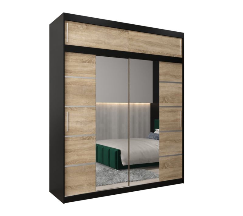 Szafa przesuwna Abiks Verona 4 200 czarny + sonoma z nadstawką 1 szt.