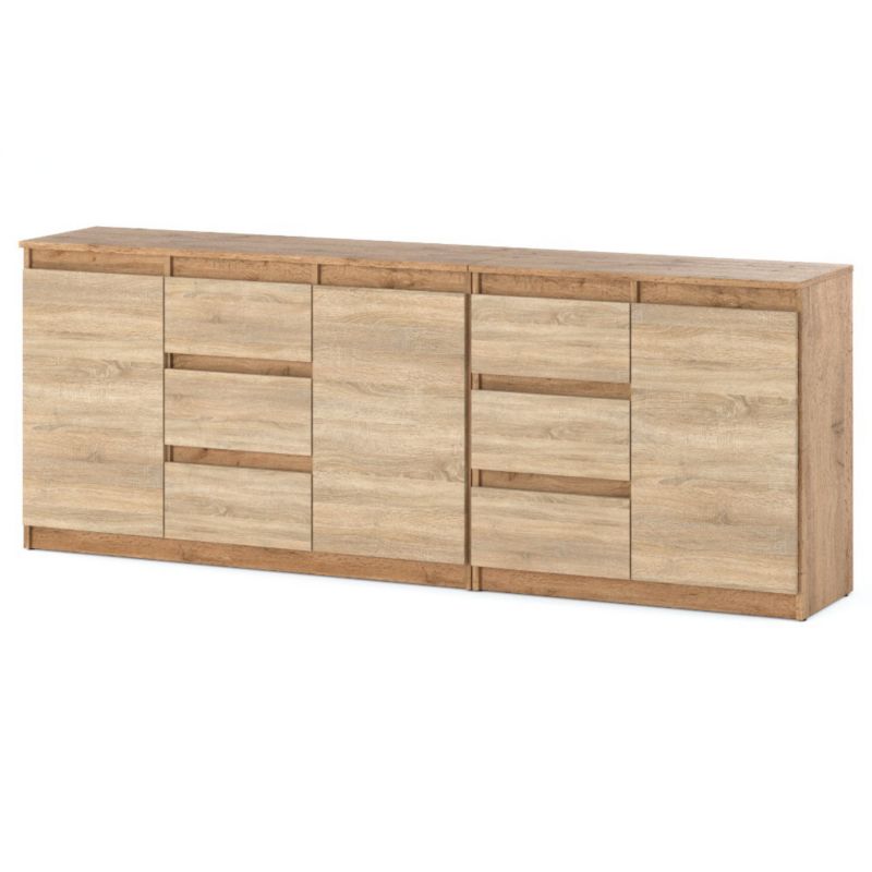 Komoda Hurtownia-Mebli Szuflady 6 Best Agnes 200cm Dąb Wotan Dąb Sonoma 200x35x75 cm 1szt.