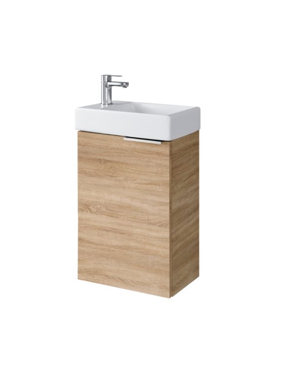 Zestaw szafka łazienkowa z umywalką ceramiczną Uptrend Fika 40 cm, drzwi, wisząca, dąb sonoma 1 kpl.