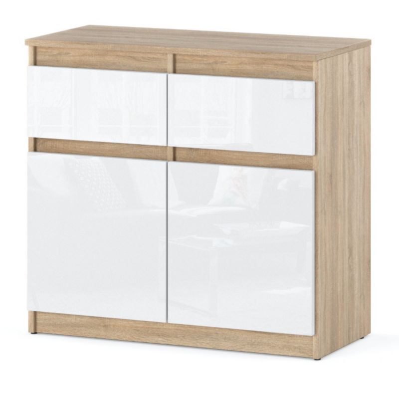 Komoda Hurtownia-Mebli Szuflady 2 Oleksa 2D2SZ 80cm Dąb Sonoma Biały Połysk 80x35x75 cm 1szt.