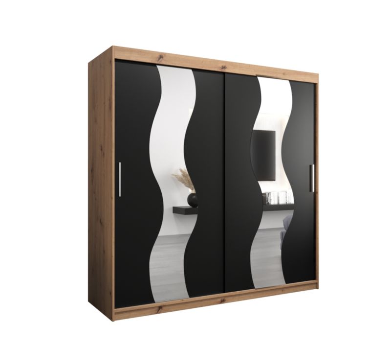 Szafa przesuwna Abiks SEWILLA 200 dąb artisan + czarny mat 1 szt.