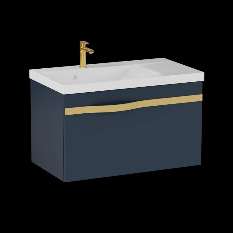 Szafka pod umywalkę KROFAM VOG 69 cm granatowa półmat ze złotym uchwytem bez umywalki 1 szt
