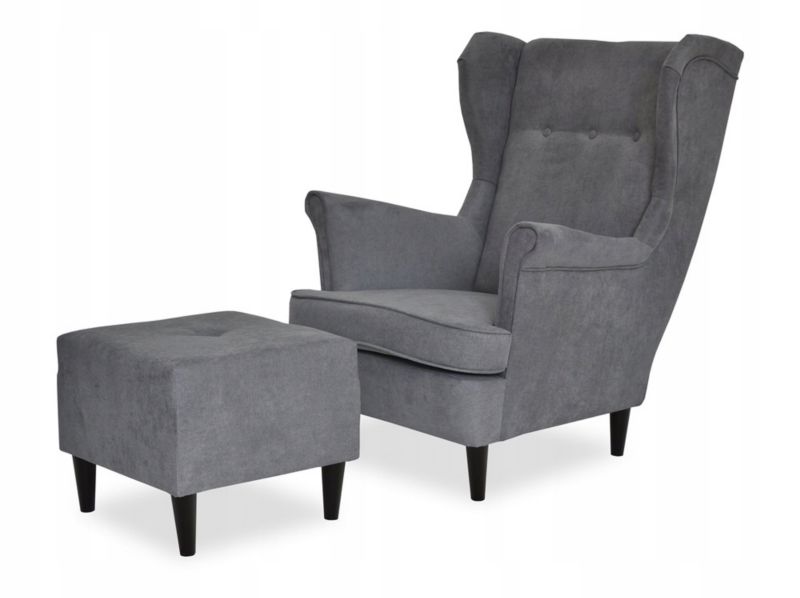 Fotel uszak do salonu z podnóżkiem Family Meble ARI Grafitowy 1szt