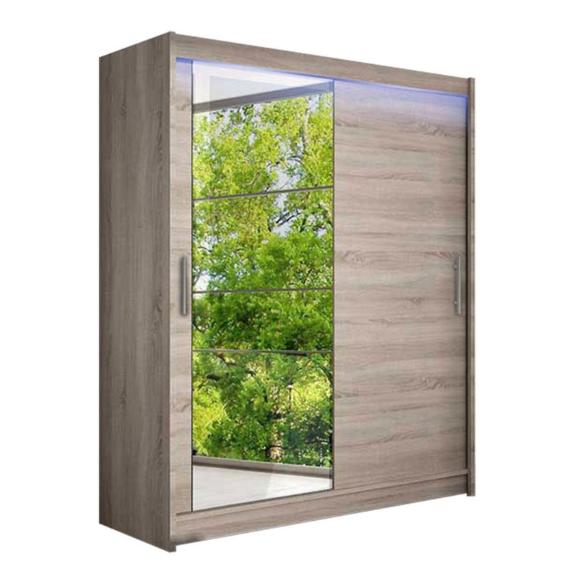 Szafa MIRJAN 24 z drzwiami przesuwnymi Presto VI z oświetleniem RGB trufel/lustro 1 szt.