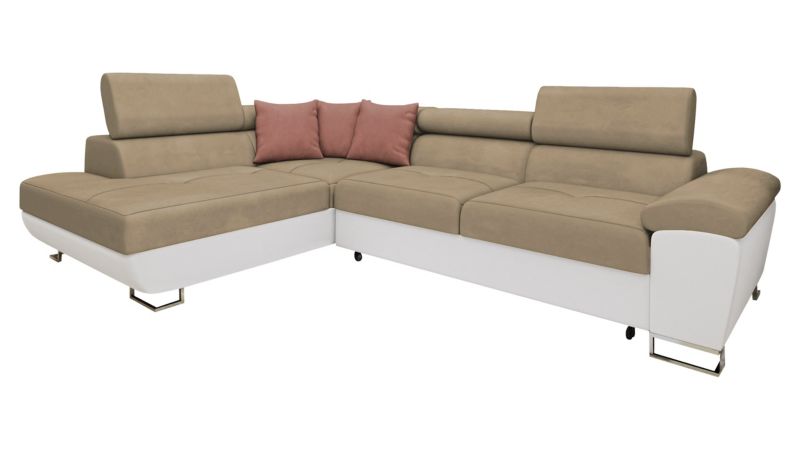 Narożnik z funkcją spania MIRJAN 24 Cotere lewy biała ekoskóra/kość słoniowa/pudrowy róż 1 szt.