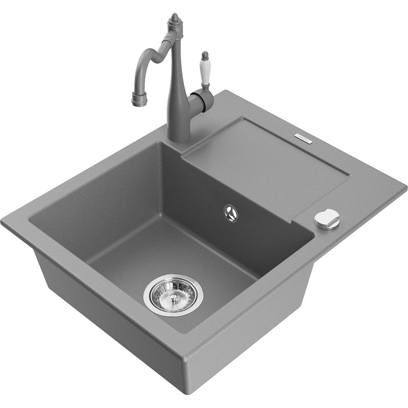 Zlewozmywak granitowy 1-komorowy Mexen Enzo z ociekaczem i baterią kuchenną Duero beżowy - 6506-69-671600-69 1 szt.