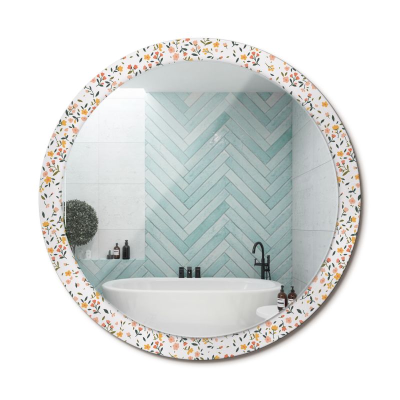 Lustro Wiszące ArtPrintCave 100 cm Małe Kwiatki w Szklanej Ramie z Nadrukiem do Garderoby 1 szt.